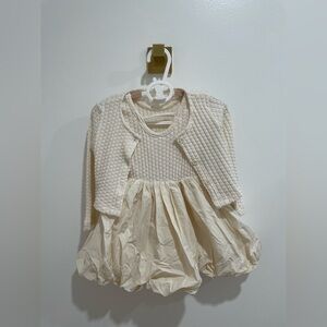 Cream Textured Baby Dress with Cardigan